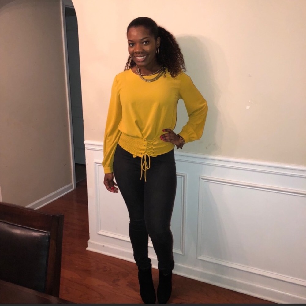 Yellow lace up Blouse